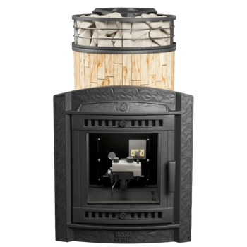 Печь банная «Атмосфера L» Окаменевшее дерево ламель+сетка с газовой горелкой